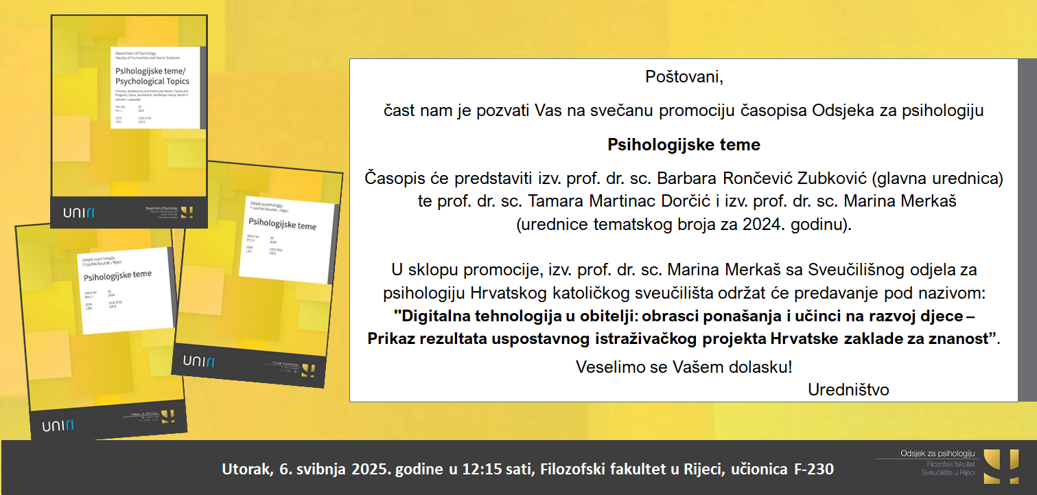 Svečana promocija časopisa Odsjeka za psihologiju ‘Psihologijske teme’