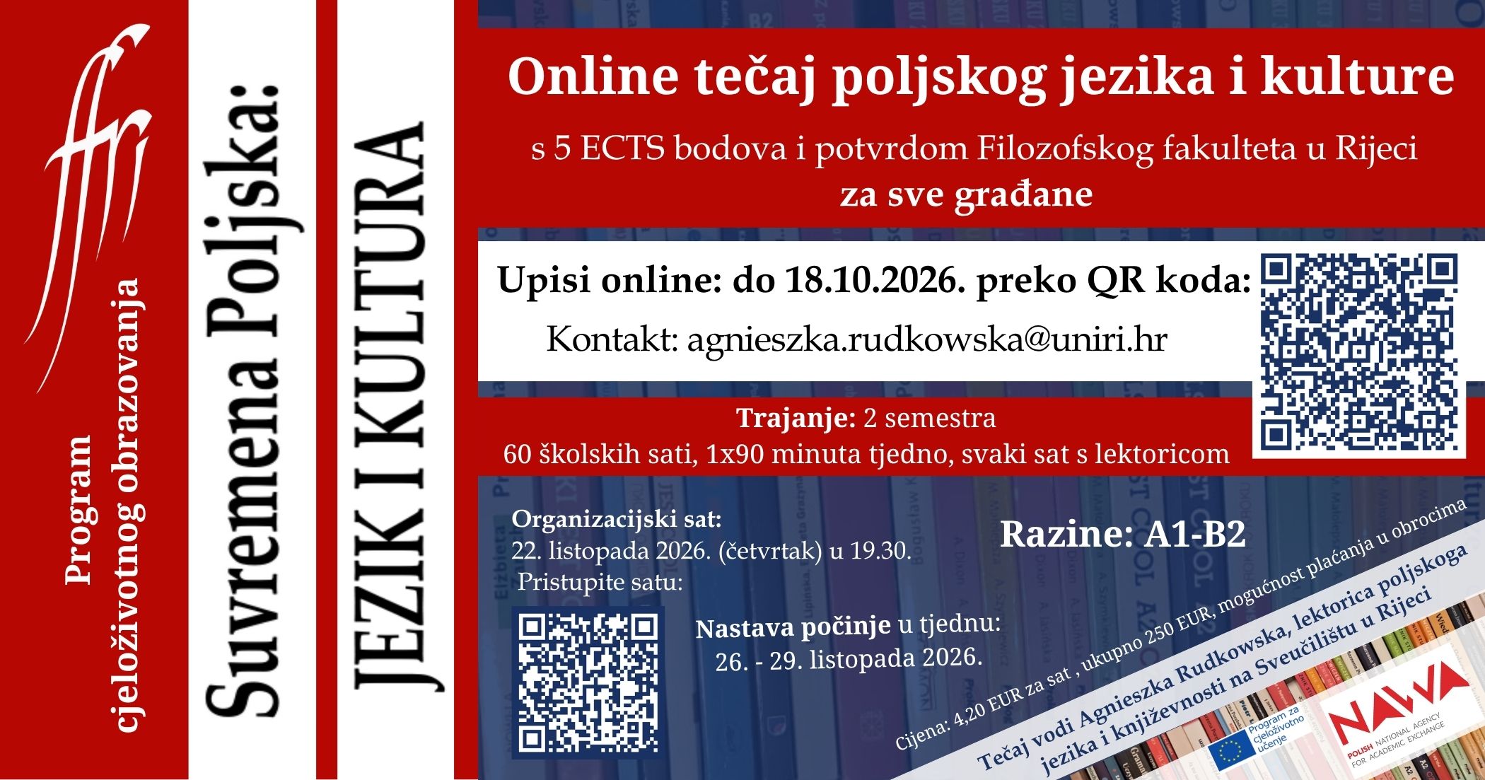 Još do nedjelje (18.10.) traju prijave za online program cjeloživotnog obrazovanja Suvremena Poljska: jezik i kultura